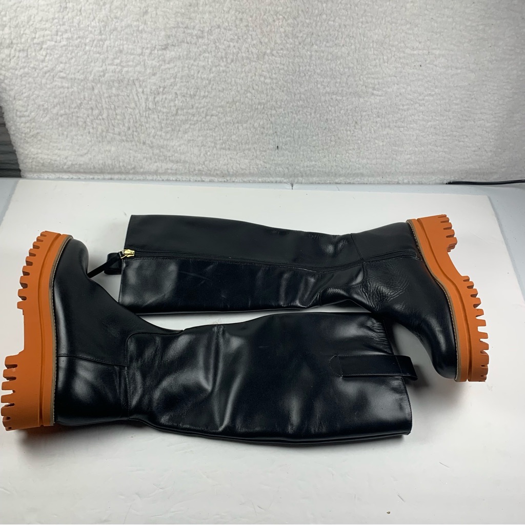 Paloma Barcelo Black Tall Leather Platfrom Boots Lug Sole Size 36 Nwob 7586